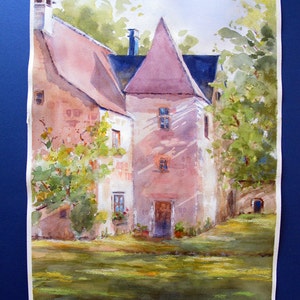 Spring Green French Chateau watercolor original ART PRINT castle France image 2