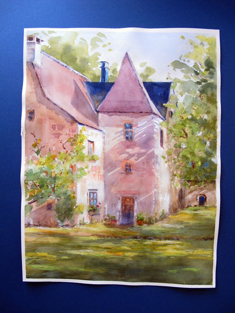 Spring Green French Chateau watercolor original ART PRINT castle France image 2