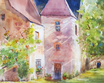 Castillo Francia Chateau acuarela original ARTE IMPRESO
