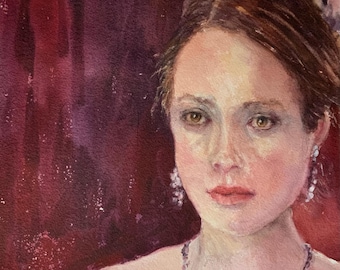 Show girl dancer  portrait Original watercolor portrait French dancer 14 x 19"