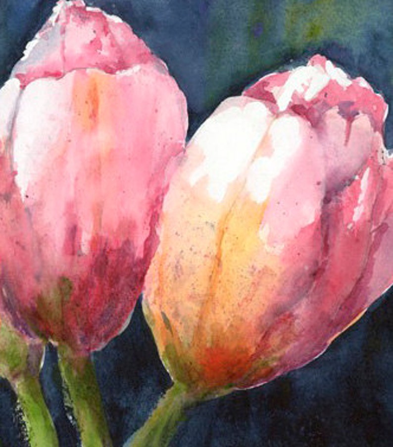 Pink Tulips watercolor art print vase of tulips flowers | Etsy