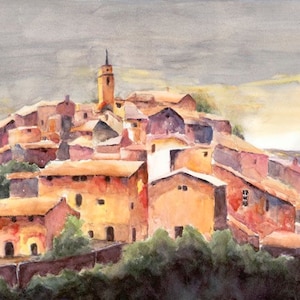 French Town Provence - ART PRINT landscape watercolor painting  France