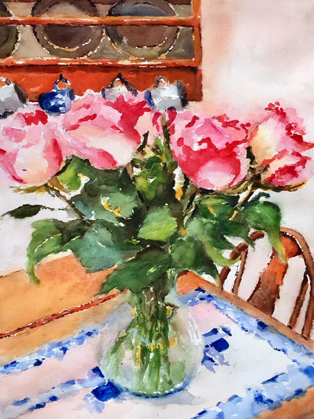 Pink Roses Bouquet Flowers Art Print From Original Watercolor Painting ...