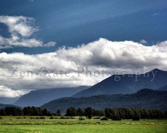 Summer Landscape Photograph. Blue Green Art Print. Cloud Photo. Fine Art Nature Home Decor. Mountain Photography. Nature Photography.