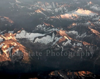 Snow Capped Mountain Scene Landscape Photograph. White and Dark Brown Fine Art Print Mountain Photography. Rustic Kitchen Decor Nature Art.