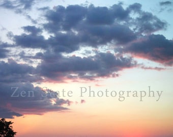 Sunset Fine Art Print. Pink and Blue Home Decor Sunset Photography.Sunset Wall Decor. Dreamy Blue Cloud Photography. Square Photography.