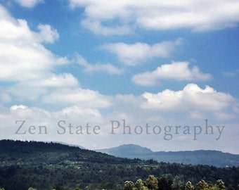 Rolling Hills Landscape Photograph. Summer Sky Nature Photography. Home Decorating Wall Decor. White and Blue Clouds Fine Art Print.