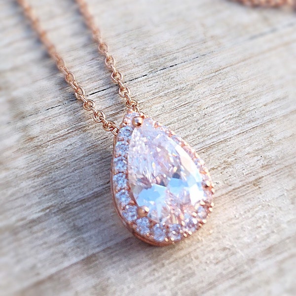 Rose gold bridal necklace, bridesmaid gift, wedding necklace, bridal necklace simple, bridal jewellery, bridesmaid jewellery