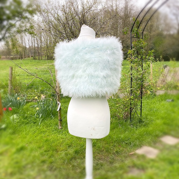 Something blue marabou ostrich feather shawl, peppermint bridal cover up, wedding stole, winter wedding, feather wrap, powder blue bolero