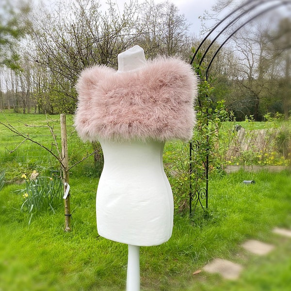 Dusky pink Marabou ostrich feather shawl, dusty rose bridal cover up, dusky rose wedding bolero, winter wedding, feather wrap, vintage stole