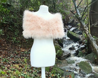 Blush rosa Marabou Straußenfeder Schal, pfirsich Braut Stola, Winter Hochzeit, Feder Wrap, altrosa Bolero