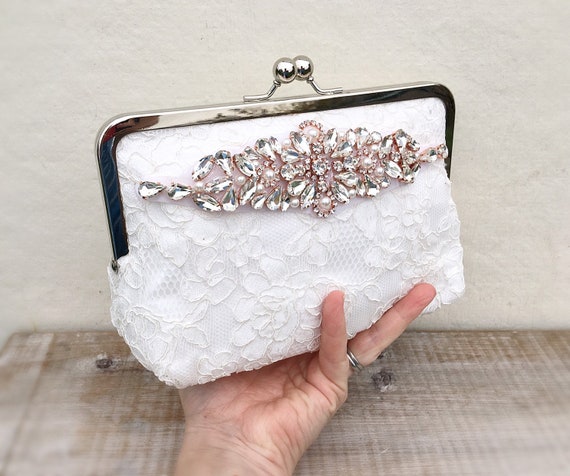 Womens Party Wear White Pearl Clutch Purse Bag