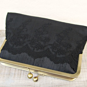 Black clutch bag, black evening clutch, black bridal clutch, black lace clutch, black clutch purse, black lace purse, constance handcrafted image 1