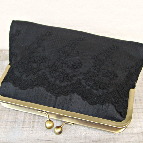 Pochette noire, pochette de soirée noire, pochette de mariée noire, pochette en dentelle noire, sac à main à pochette noire, sac à main en dentelle noire, constance fabriquée à la main