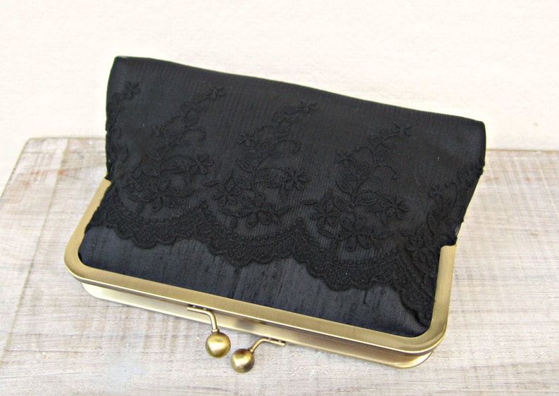 Black clutch bag, black evening clutch, black bridal clutch, black lace clutch, black clutch purse, black lace purse, constance handcrafted image 1