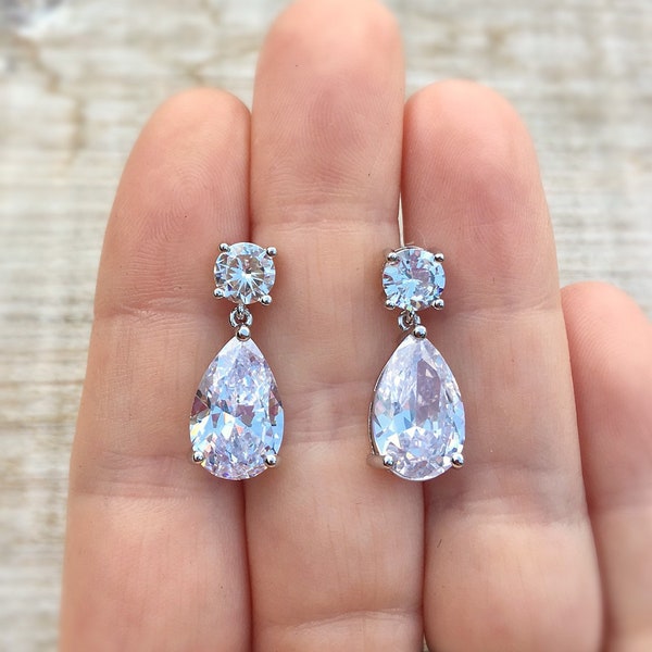 Silver Bridal earrings, crystal drop earrings, wedding earrings, wedding jewellery, bridesmaid earrings, bridesmaid gift, zirconia drop earr