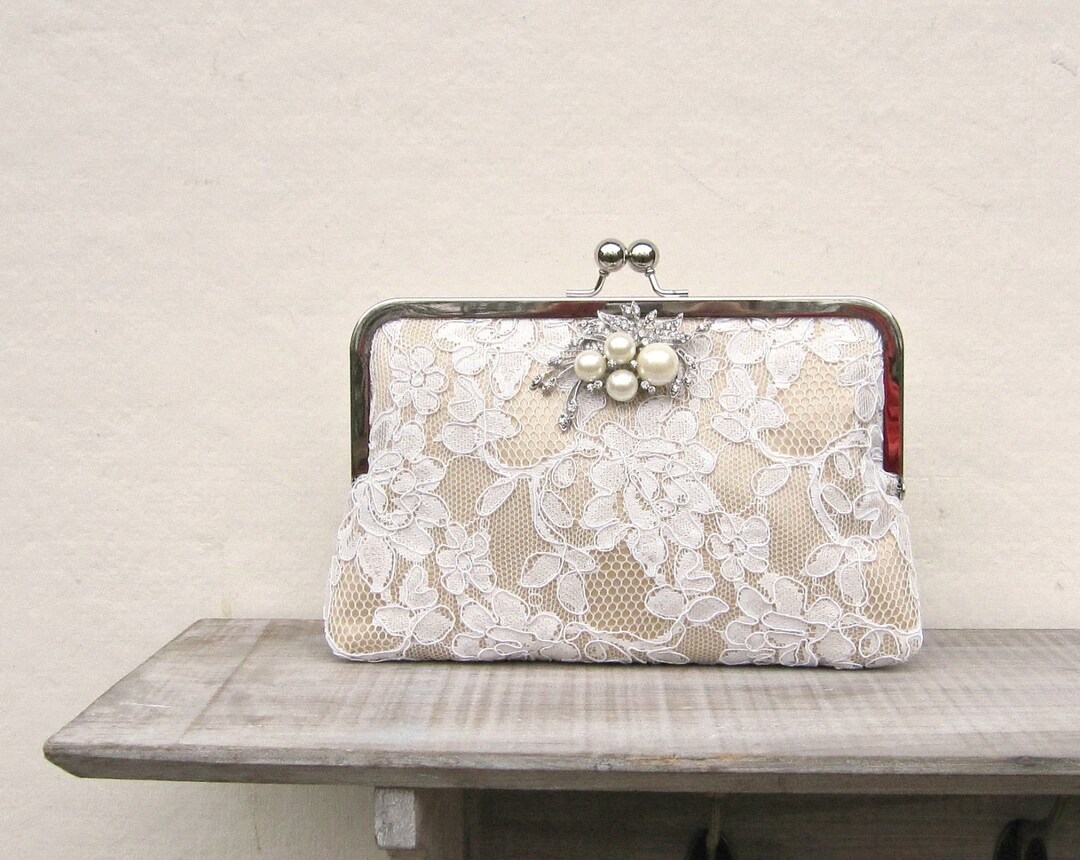Champagne Lace Bridal Clutch Pearl and Rhinestone Champagne - Etsy