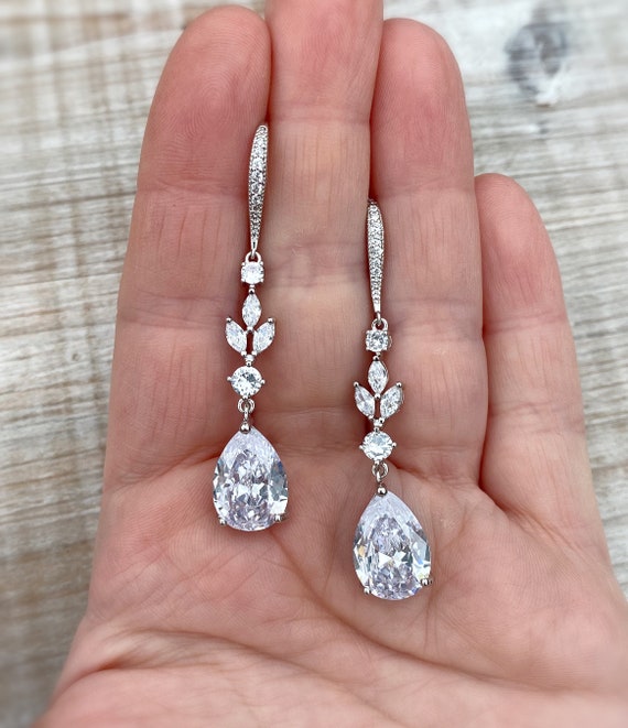 Silver Bridal Earrings Drop Earrings Wedding Earrings Wedding
