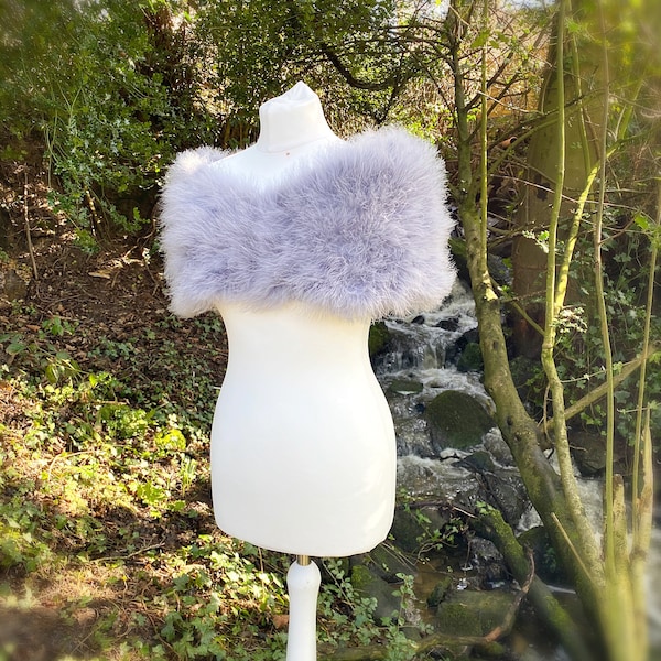 Pale grey Marabou ostrich feather cover up, grey bridal bolero, wedding stole, winter wedding, feather wrap, grey ostrich feather shawl