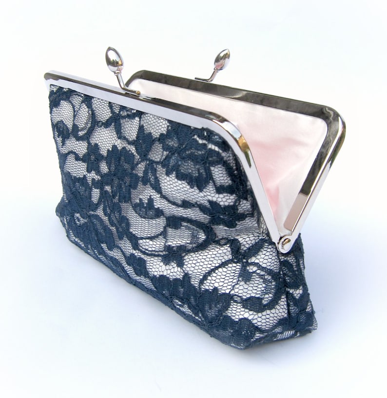 Lace bridal clutch bag, something blue navy wedding clutch, personalized bridesmaids clutch, evening clutch, clutch purse, custom clutch, uk image 2