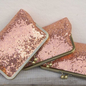 Rose gold bridesmaid clutch set, set of 3, sequin copper clutch set, bridesmaid gift, rose gold wedding, vintage wedding, bridesmaid gift image 1