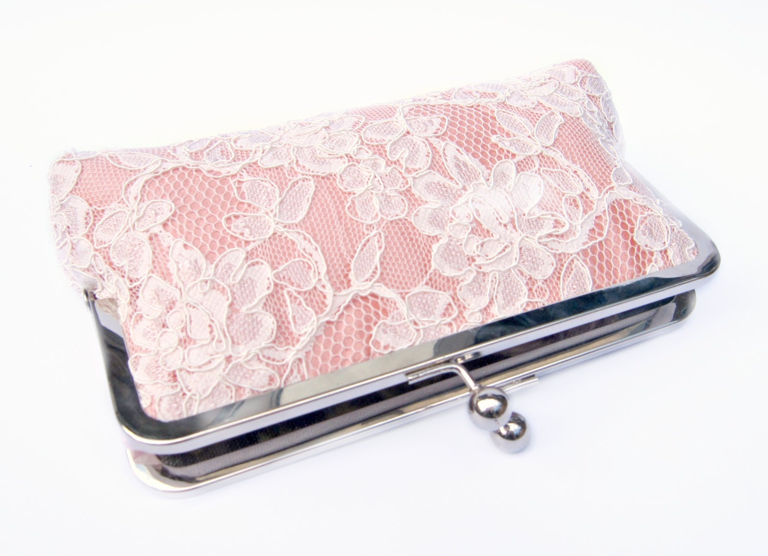 Lace bridal clutch bag coral pink wedding clutch rose | Etsy
