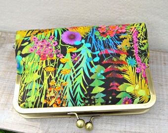 Liberty of London clutch, evening purse, summer wedding, bridesmaid gift, floral clutch, garden party, fabric bouquet, neon clutch