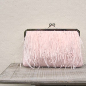 Ostrich feather clutch, pale pink bridal clutch, blush wedding purse, great gatsby, pink wedding, blush bridesmaid clutch, 1920s wedding