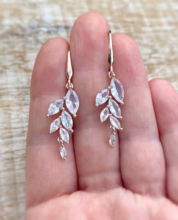 Rose Gold Zircon Long Drop Earrings – Kylee