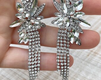 Large Silver Bridal earrings, crystal drop earrings, wedding earrings, wedding jewellery, bridesmaid earrings, bridesmaid gift, zirconia