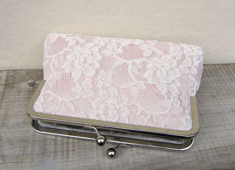 Blush clutch, blush bridal clutch, lace wedding clutch, blush bridesmaid clutch, pink lace purse, pink clutch, blush wedding, uk clutch image 3