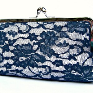 Lace bridal clutch bag, something blue navy wedding clutch, personalized bridesmaids clutch, evening clutch, clutch purse, custom clutch, uk image 1