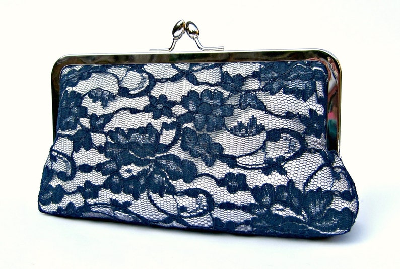 Lace bridal clutch bag, something blue navy wedding clutch, personalized bridesmaids clutch, evening clutch, clutch purse, custom clutch, uk image 1