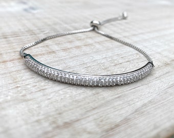 Silver bracelet, silver tennis bracelet, bridal jewelry, bridesmaid gift, adjustable sliding clasp bracelet