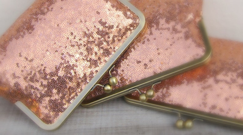 Rose gold bridesmaid clutch set, set of 3, sequin copper clutch set, bridesmaid gift, rose gold wedding, vintage wedding, bridesmaid gift image 3