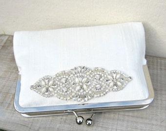 Strass Braut Clutch, Elfenbein Clutch, Perle und Strass Seide Clutch, handgewebte Seide Clutch, Clutch Geldbörse, benutzerdefinierte Clutch, UK Verkäufer