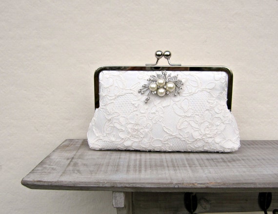Hand Crafted Ivory Clutch Purse With Peach Flower Adornments by The Button  Tree Co. | CustomMade.com
