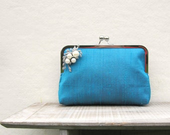 Teal bridal clutch, pearl rhinestone bag, teal bridesmaids clutch, turquoise evening clutch, turquoise clutch purse, teal wedding, clutch uk