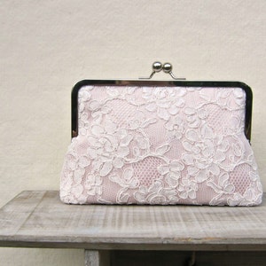 Blush clutch, blush bridal clutch, lace wedding clutch, blush bridesmaid clutch, pink lace purse, pink clutch, blush wedding, uk clutch image 1