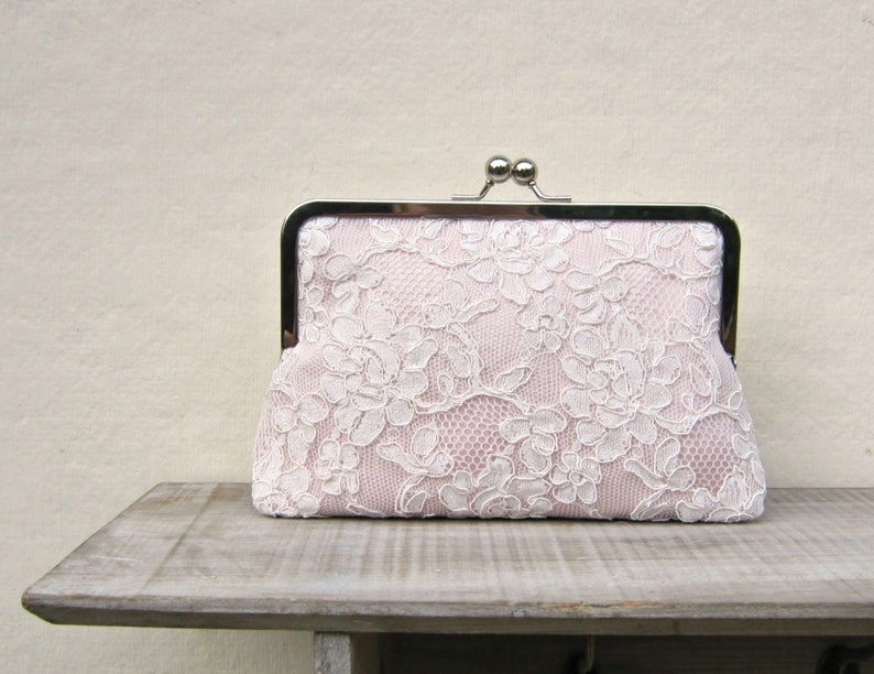 Blush clutch, blush bridal clutch, lace wedding clutch, blush bridesmaid clutch, pink lace purse, pink clutch, blush wedding, uk clutch image 1