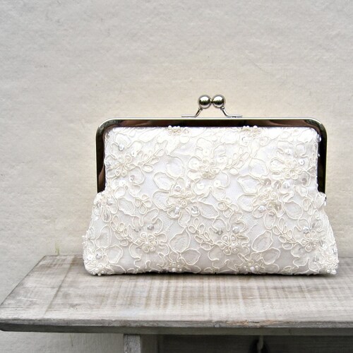 Lace Bridal Clutch Bag Ivory Pearl and Sequin Wedding Clutch - Etsy
