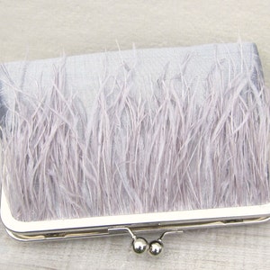 Ostrich feather clutch, silver bridal clutch, grey wedding purse, great gatsby, silver wedding, grey bridesmaid clutch, 1920s wedding, uk image 2