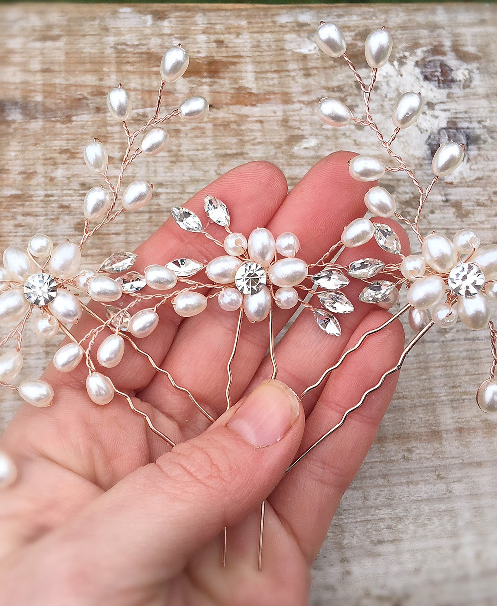 Rose Gold Bridal Hair Pins Bridal Hair Accessories Wedding Etsy