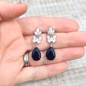 Sapphire drop earrings, something blue wedding earrings, bridesmaid gift, bridal jewelry, zirconia drop earrings, september birth stone image 6