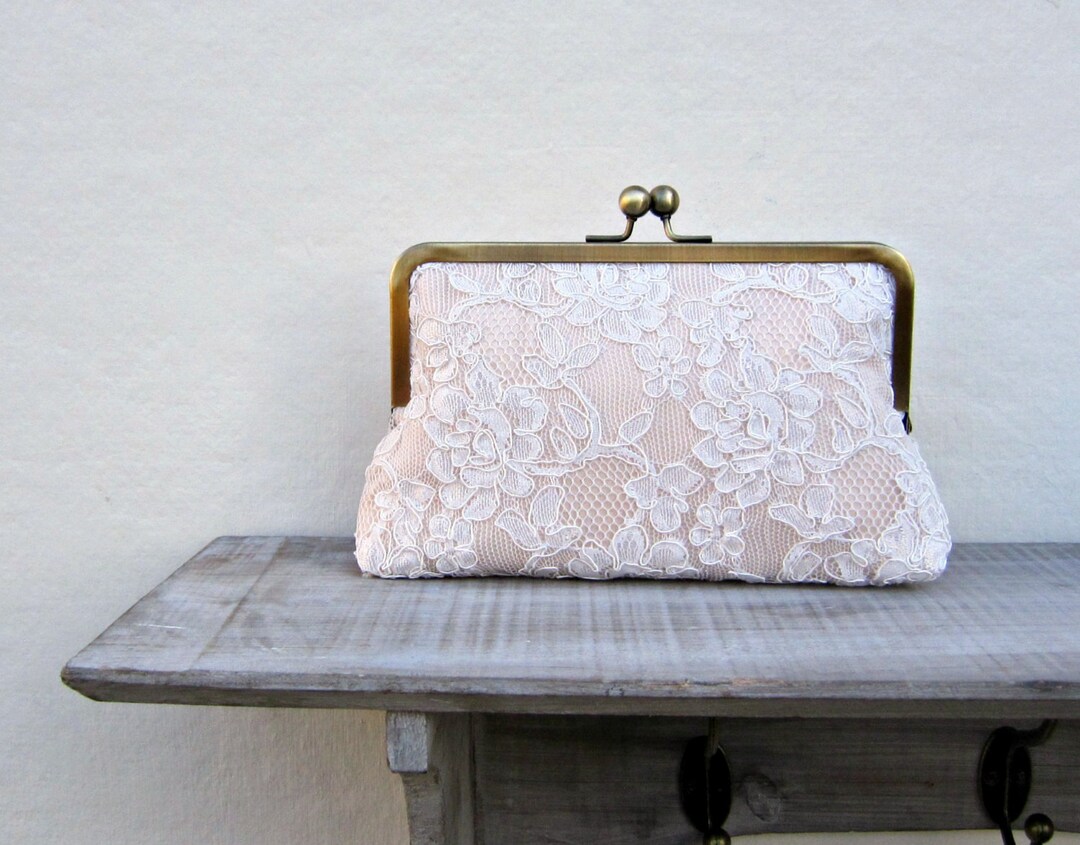 Lace Clutch, Lace Bridal Clutch, Nude Clutch, Peach and Ivory Wedding ...