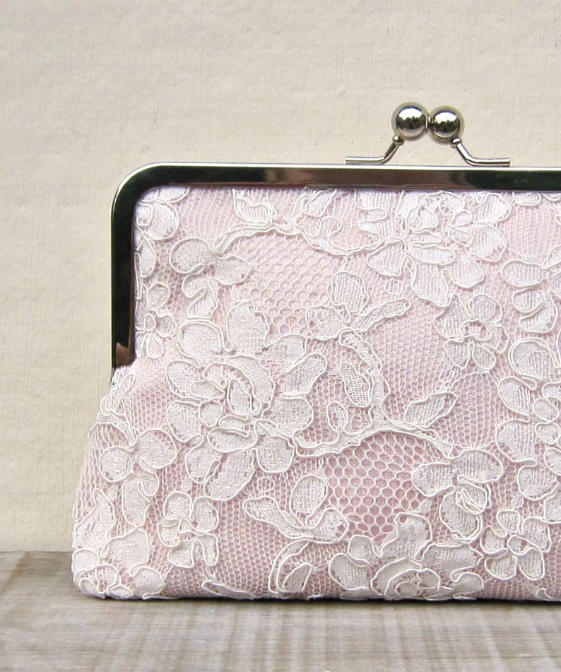 Blush clutch, blush bridal clutch, lace wedding clutch, blush bridesmaid clutch, pink lace purse, pink clutch, blush wedding, uk clutch image 2