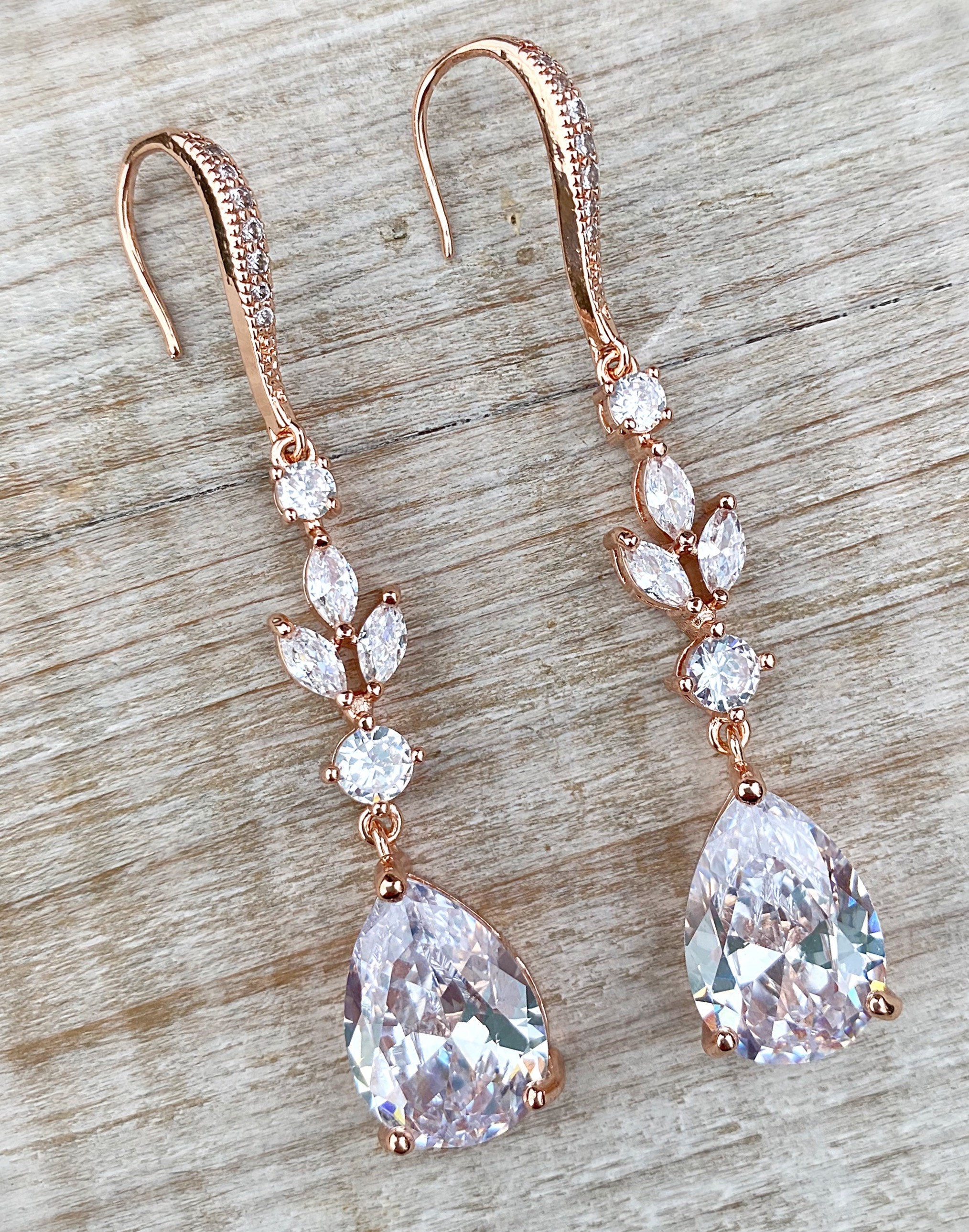 Rose gold bridal earrings drop earrings wedding earrings Etsy