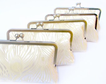 Gold peacock bridesmaid clutch set of 5, bridesmaid gift, gold bridesmaid clutch bag, custom clutch bag set, personalized gifts, uk seller