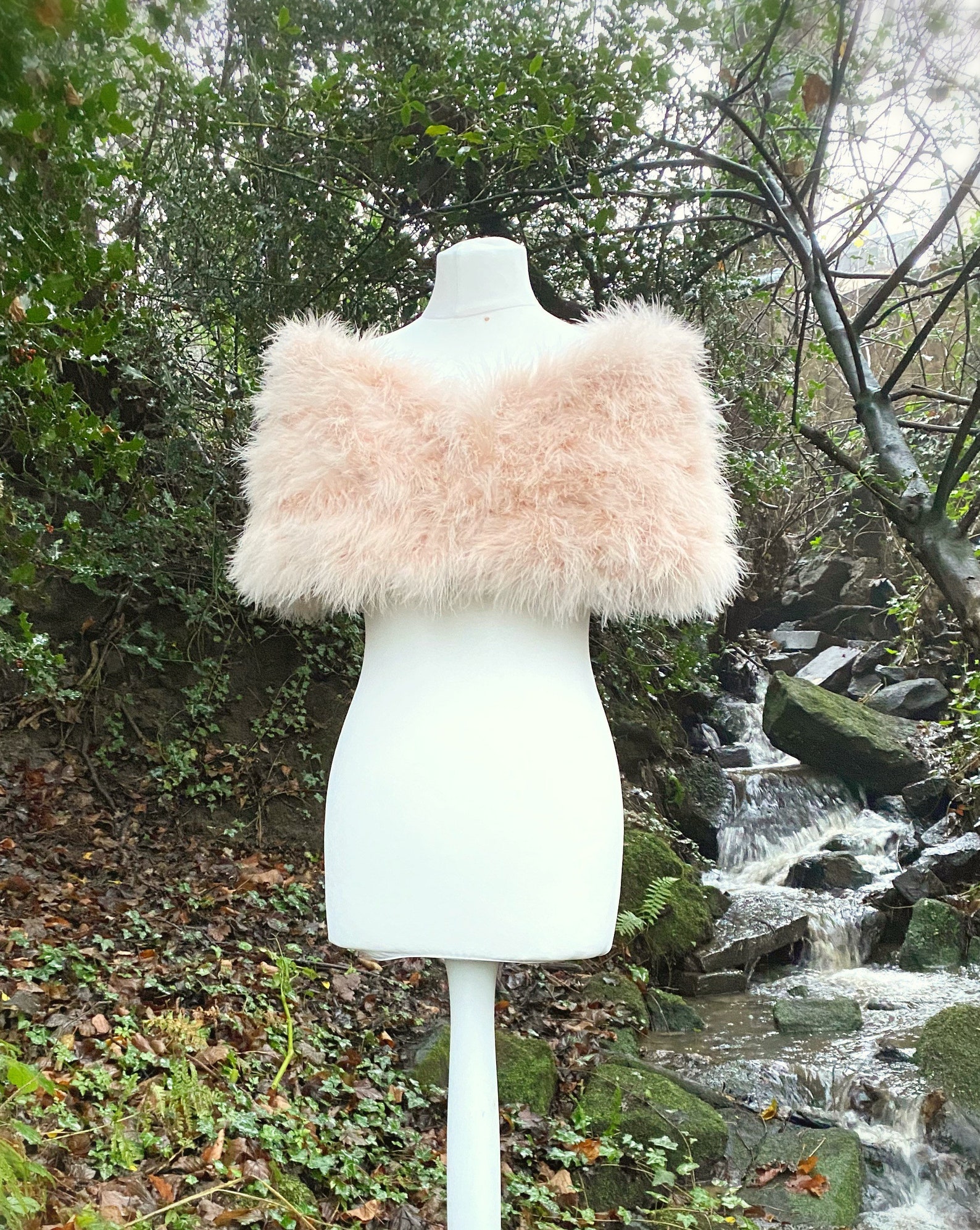 Blush Pink Marabou Ostrich Feather Shawl, Peach Bridal Cover Up