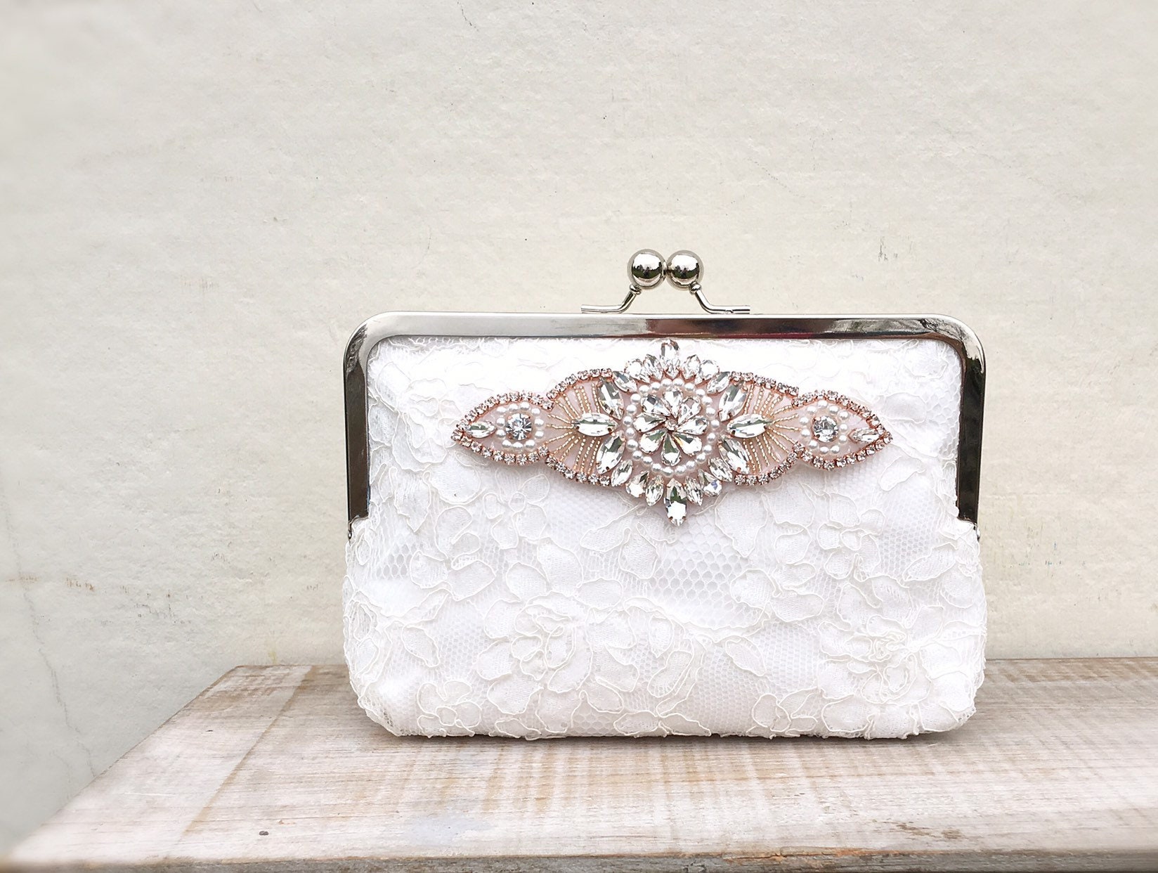 niece nikkel sagsøger Ivory Clutch Bag With Rose Gold Detailing Ivory Lace Wedding | Etsy